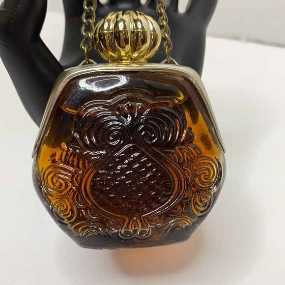 Vintage Glass Engraved Gold Cap & Chain 70’s Perfume Bottle | Collectors Piece - Picture 2 of 8